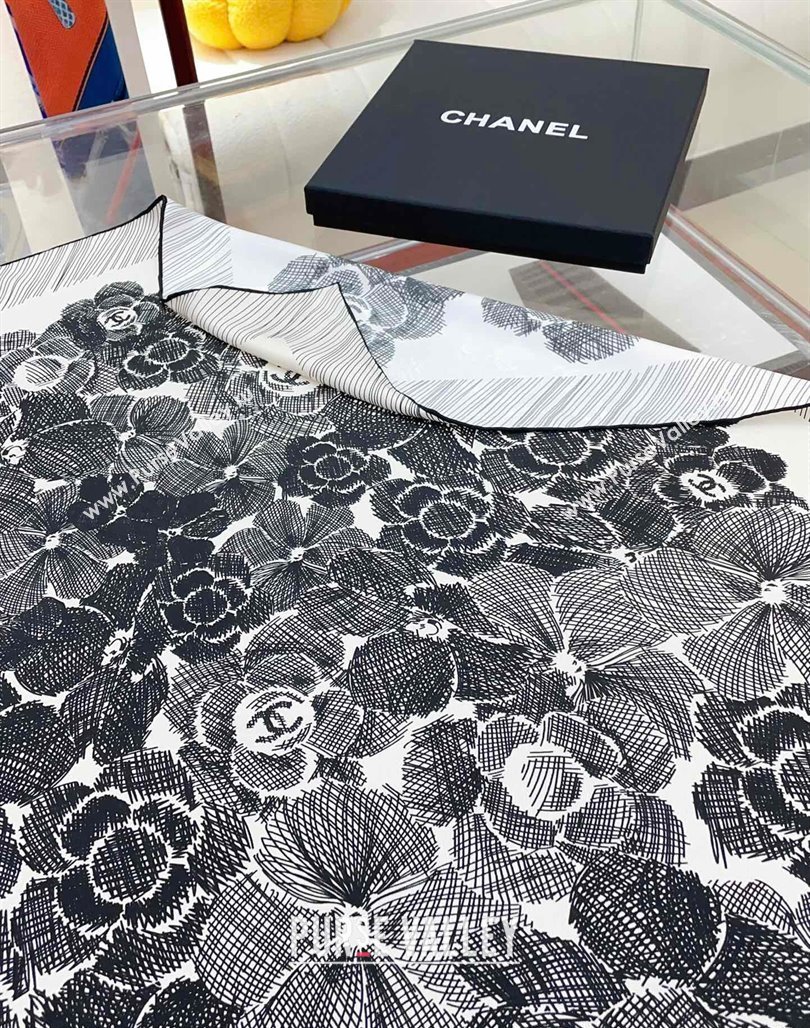 Chanel Silk Sqaure Scarf 90x90cm White 2024 051405 (A-240514141)