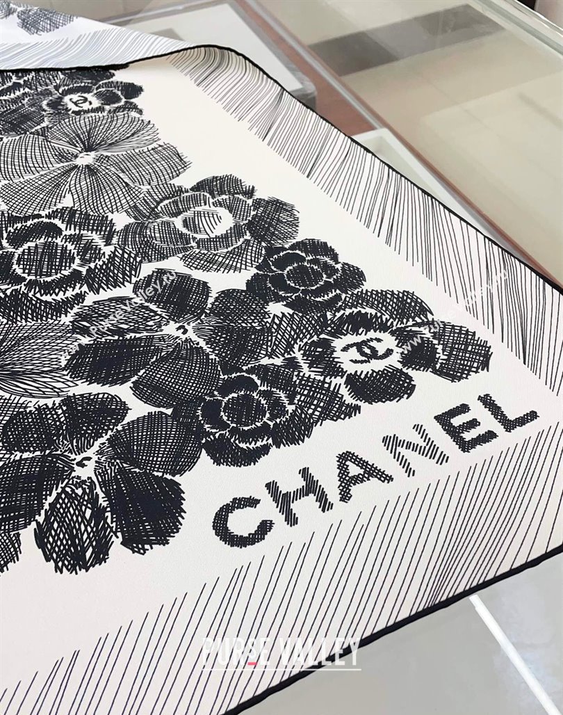 Chanel Silk Sqaure Scarf 90x90cm White 2024 051405 (A-240514141)