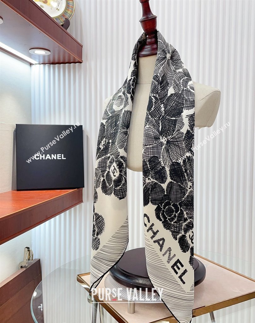 Chanel Silk Sqaure Scarf 90x90cm White 2024 051405 (A-240514141)