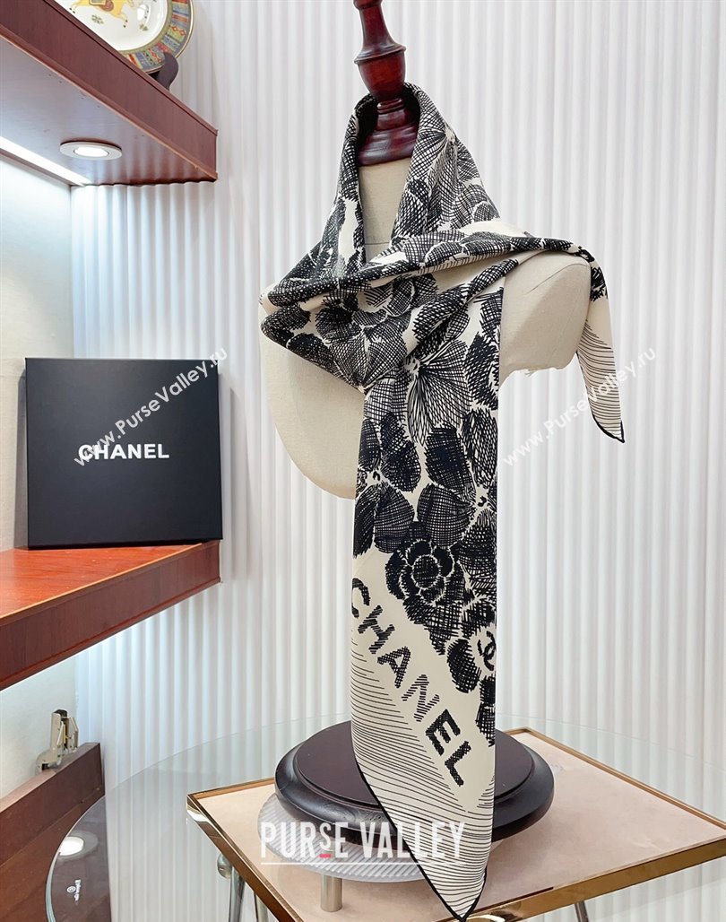 Chanel Silk Sqaure Scarf 90x90cm White 2024 051405 (A-240514141)