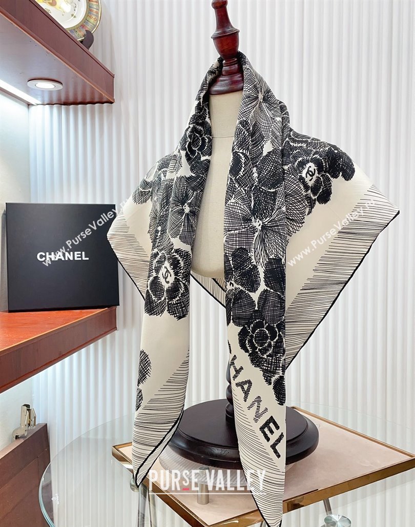 Chanel Silk Sqaure Scarf 90x90cm White 2024 051405 (A-240514141)