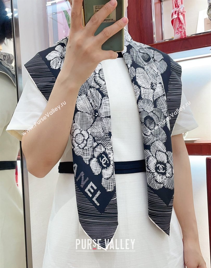 Chanel Silk Sqaure Scarf 90x90cm Black 2024 051405 (A-240514142)