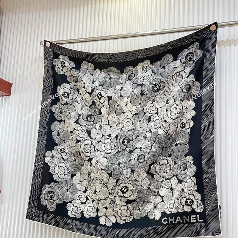 Chanel Silk Sqaure Scarf 90x90cm Black 2024 051405 (A-240514142)