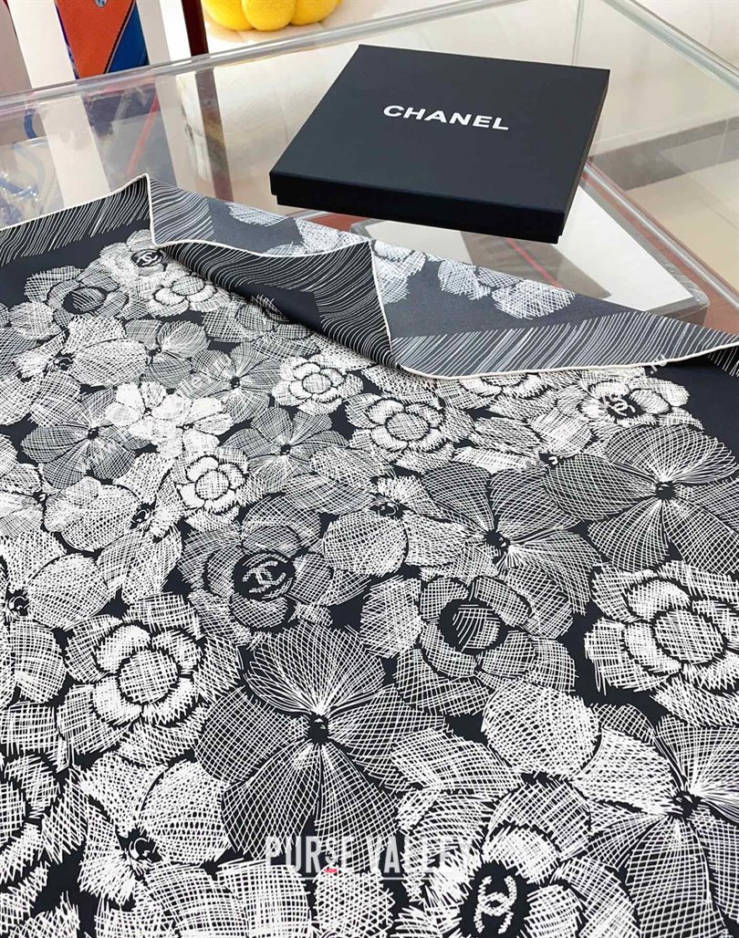 Chanel Silk Sqaure Scarf 90x90cm Black 2024 051405 (A-240514142)