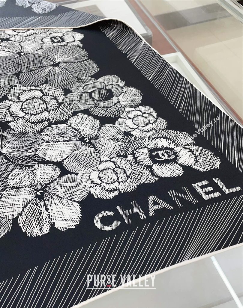 Chanel Silk Sqaure Scarf 90x90cm Black 2024 051405 (A-240514142)