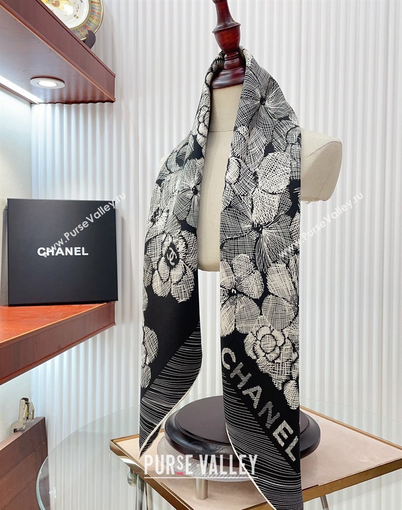 Chanel Silk Sqaure Scarf 90x90cm Black 2024 051405 (A-240514142)