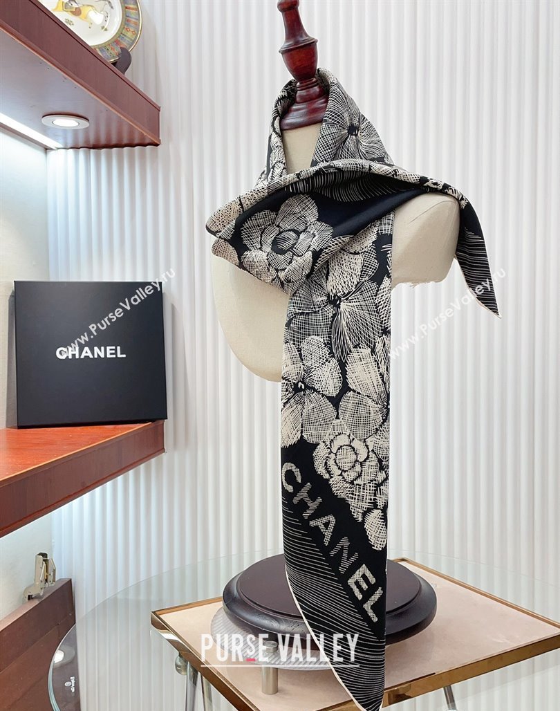 Chanel Silk Sqaure Scarf 90x90cm Black 2024 051405 (A-240514142)