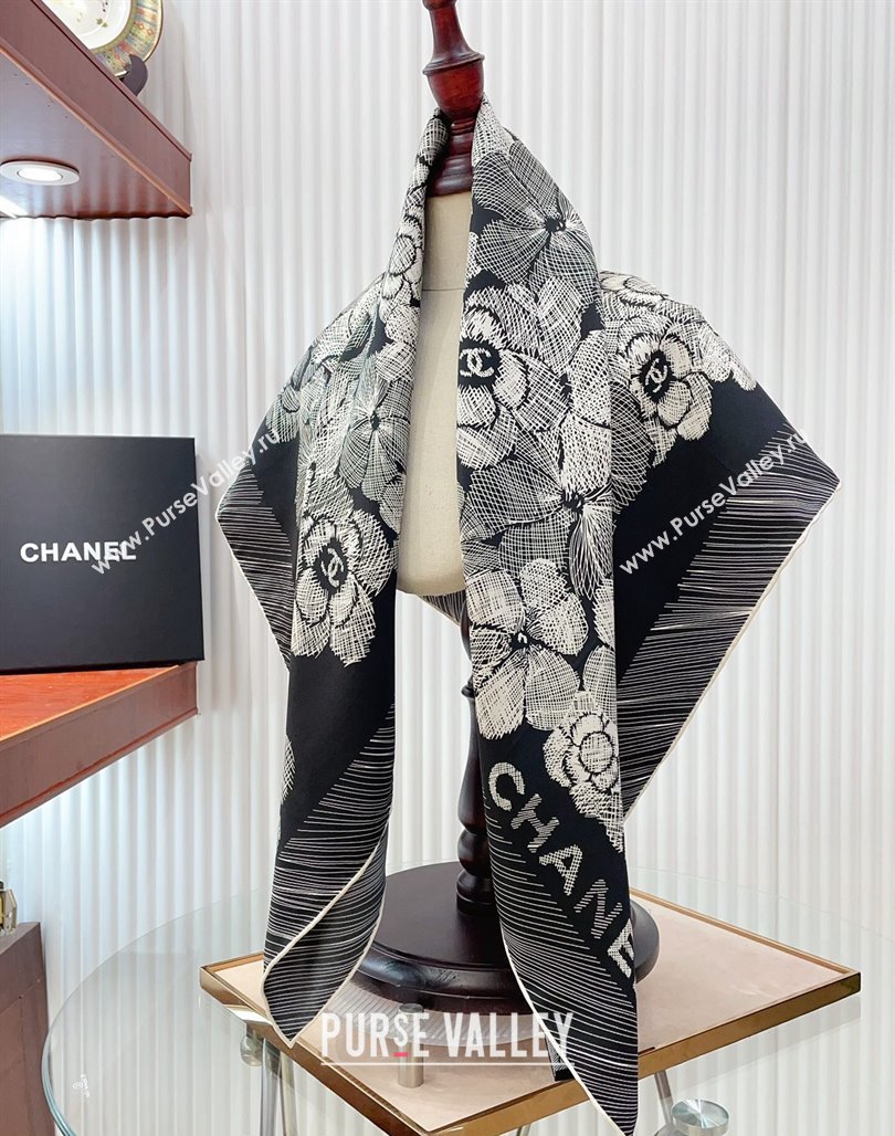 Chanel Silk Sqaure Scarf 90x90cm Black 2024 051405 (A-240514142)