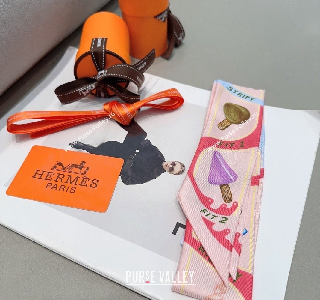 Hermes Ice Cream Twilly Silk Bandeau Scarf 5x86cm Light Pink 2024 (XMN-240514124)