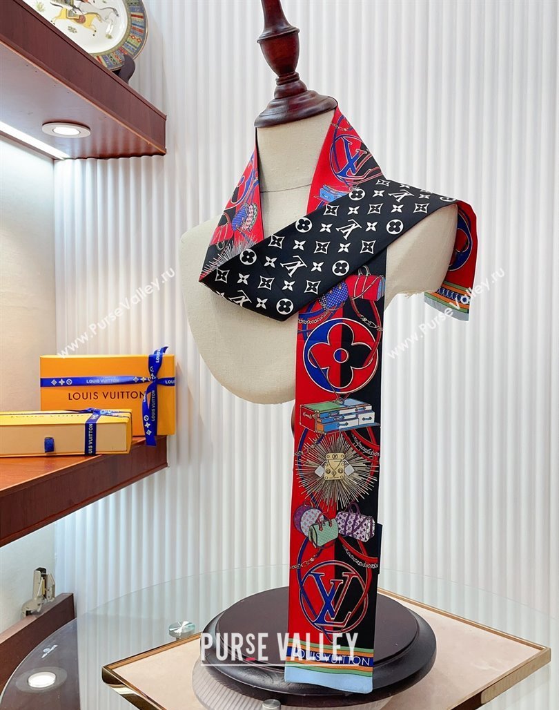 Louis Vuitton All In LV Silk Bandeau Scarf 8x120cm Red 2024 0514 (A-240514143)