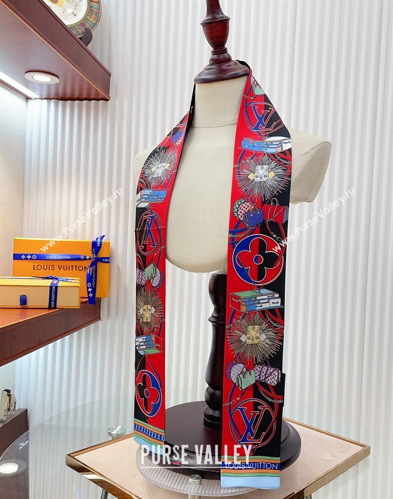 Louis Vuitton All In LV Silk Bandeau Scarf 8x120cm Red 2024 0514 (A-240514143)
