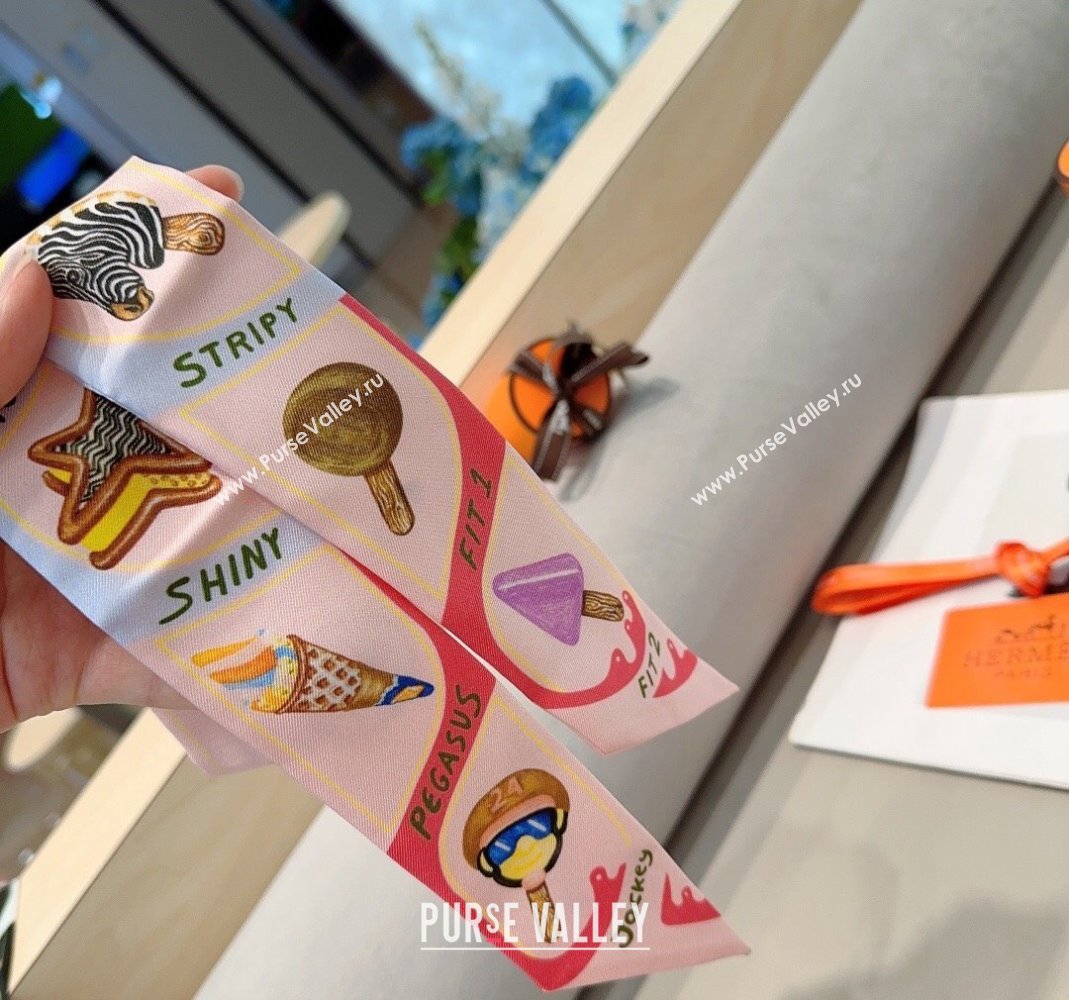 Hermes Ice Cream Twilly Silk Bandeau Scarf 5x86cm Light Pink 2024 (XMN-240514124)