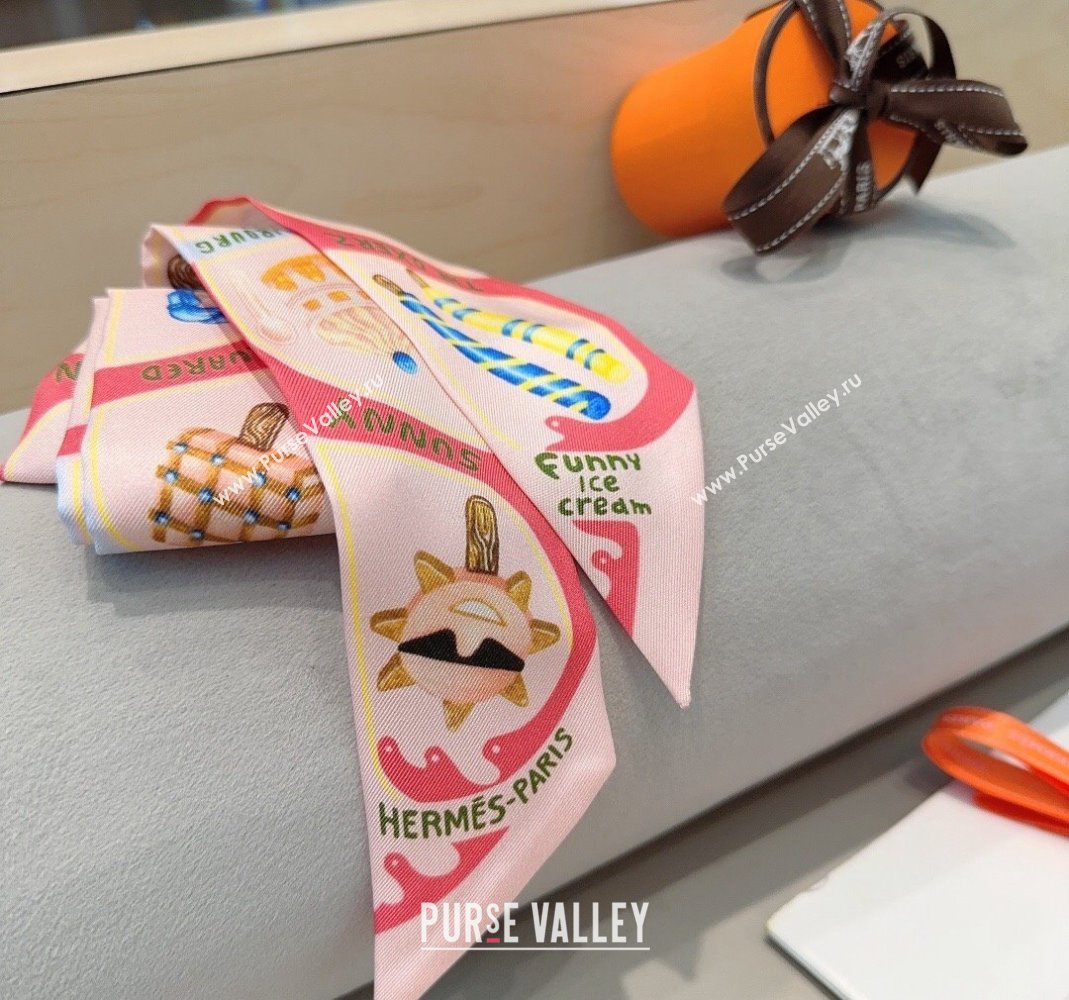 Hermes Ice Cream Twilly Silk Bandeau Scarf 5x86cm Light Pink 2024 (XMN-240514124)
