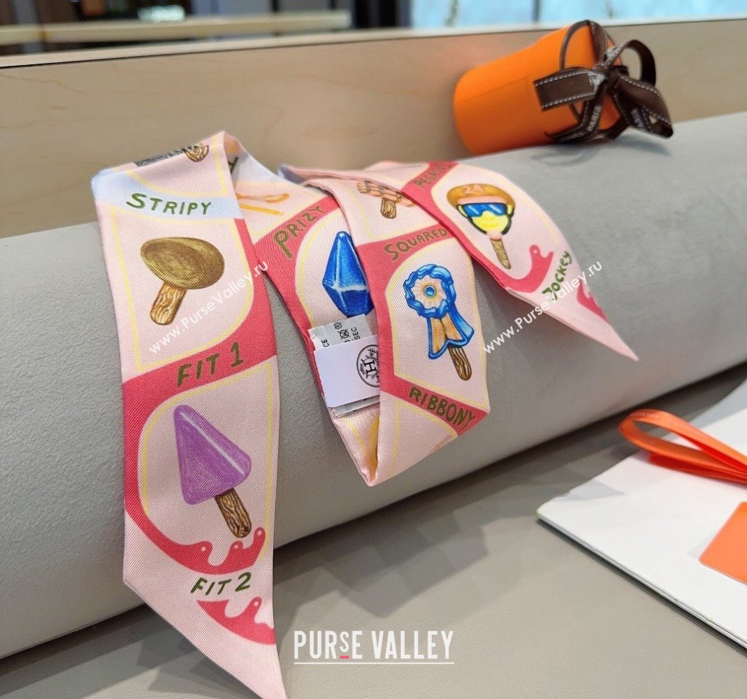 Hermes Ice Cream Twilly Silk Bandeau Scarf 5x86cm Light Pink 2024 (XMN-240514124)