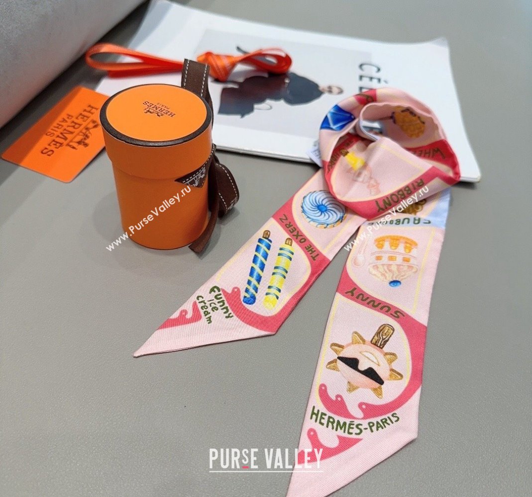 Hermes Ice Cream Twilly Silk Bandeau Scarf 5x86cm Light Pink 2024 (XMN-240514124)