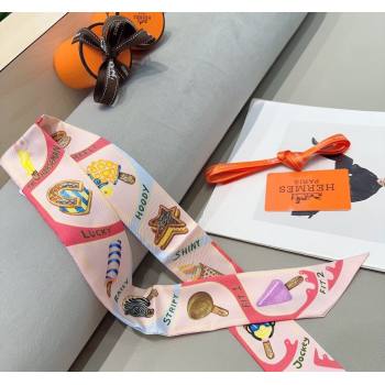 Hermes Ice Cream Twilly Silk Bandeau Scarf 5x86cm Light Pink 2024 (XMN-240514124)