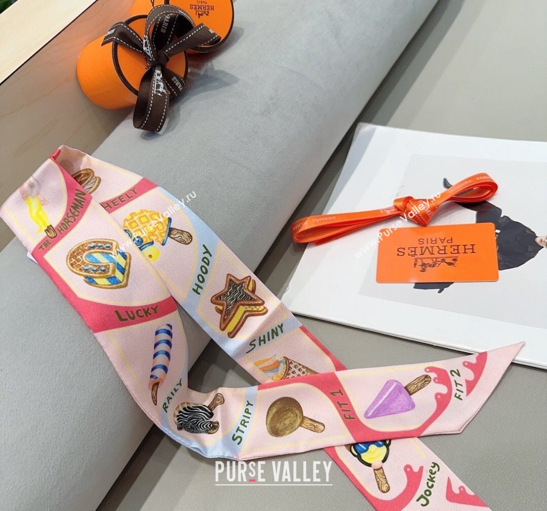 Hermes Ice Cream Twilly Silk Bandeau Scarf 5x86cm Light Pink 2024 (XMN-240514124)