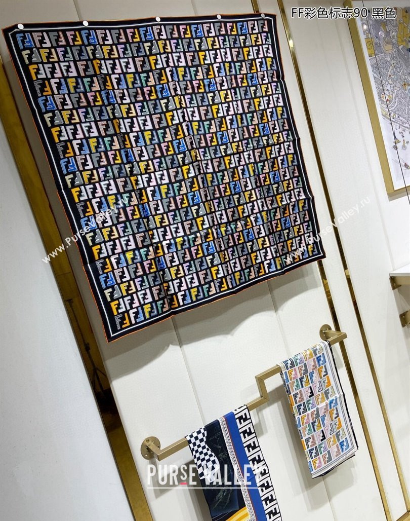 Fendi Silk Sqaure Scarf 90x90cm Black 2024 0514 (A-240514148)