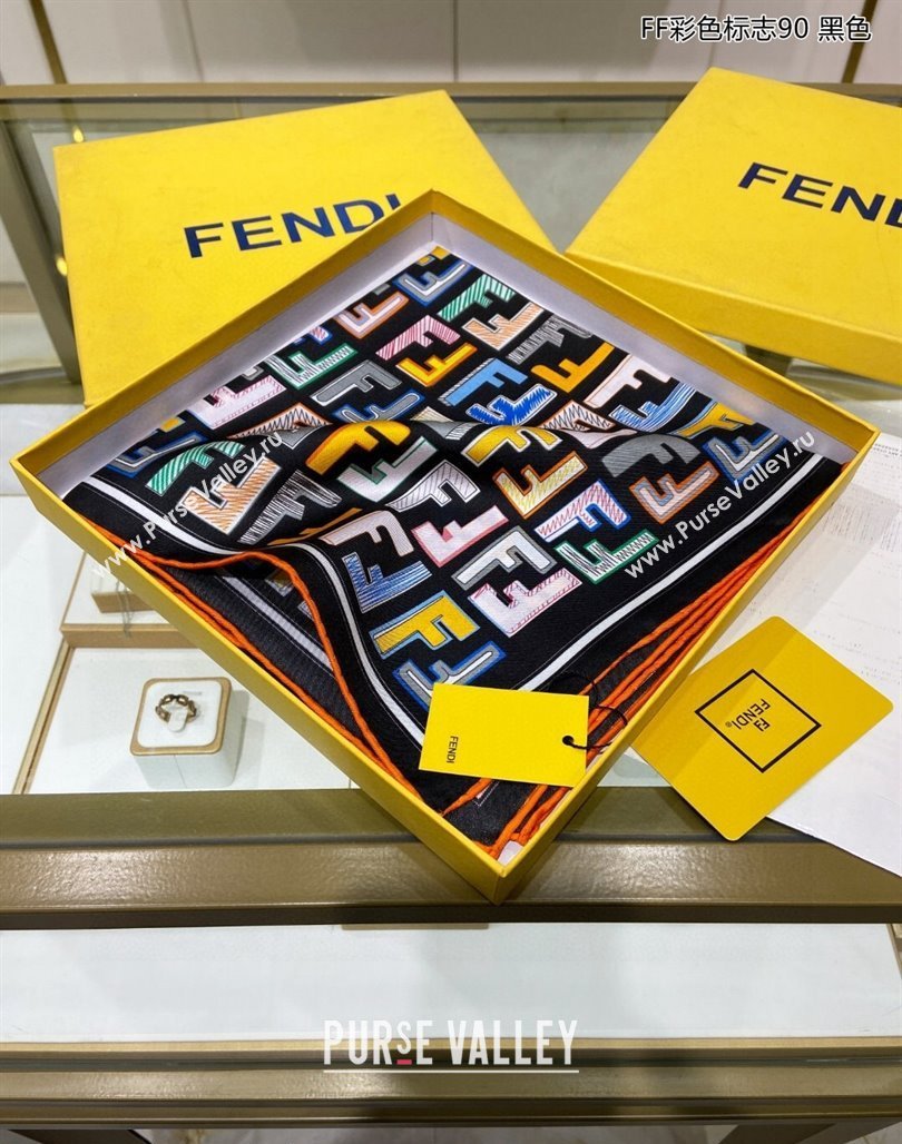 Fendi Silk Sqaure Scarf 90x90cm Black 2024 0514 (A-240514148)