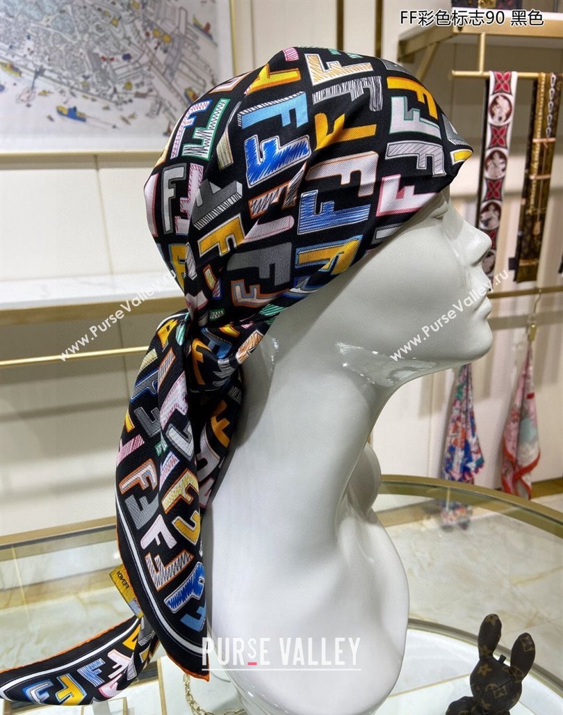 Fendi Silk Sqaure Scarf 90x90cm Black 2024 0514 (A-240514148)