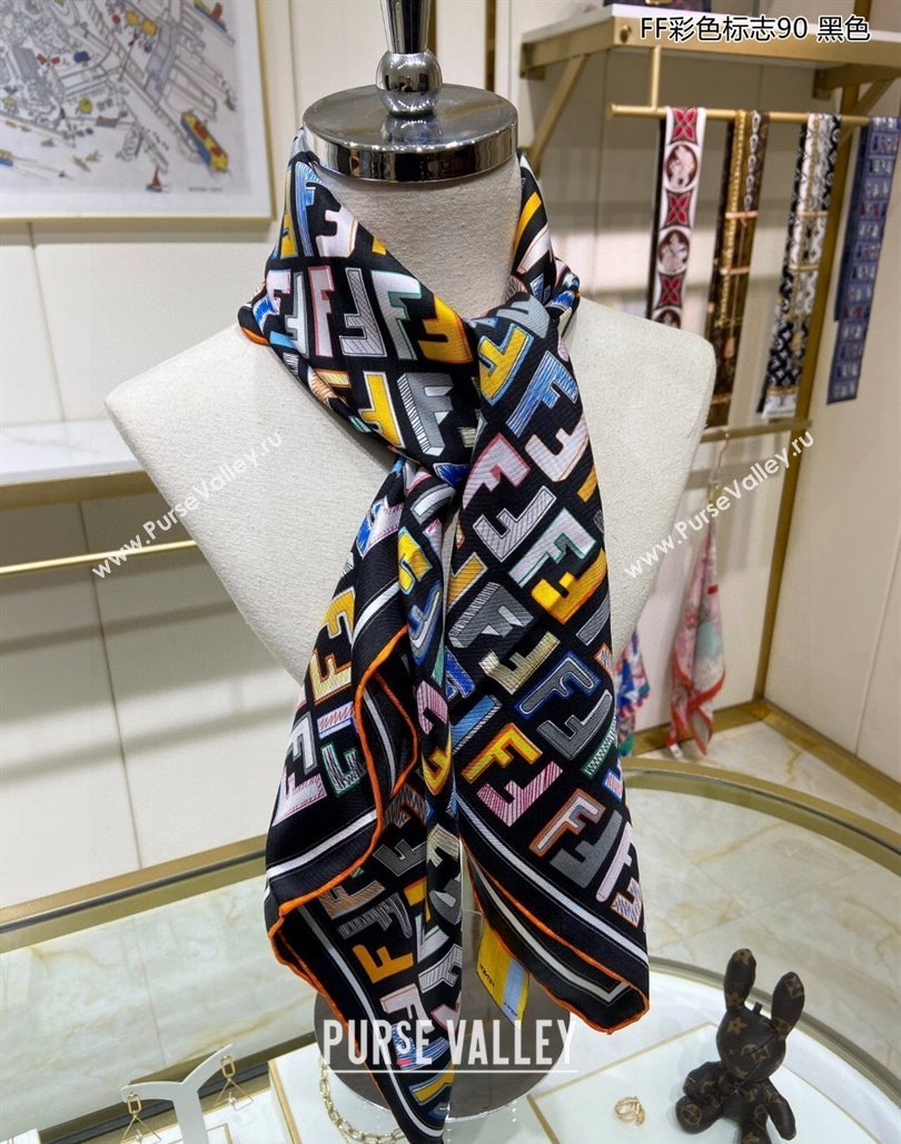 Fendi Silk Sqaure Scarf 90x90cm Black 2024 0514 (A-240514148)