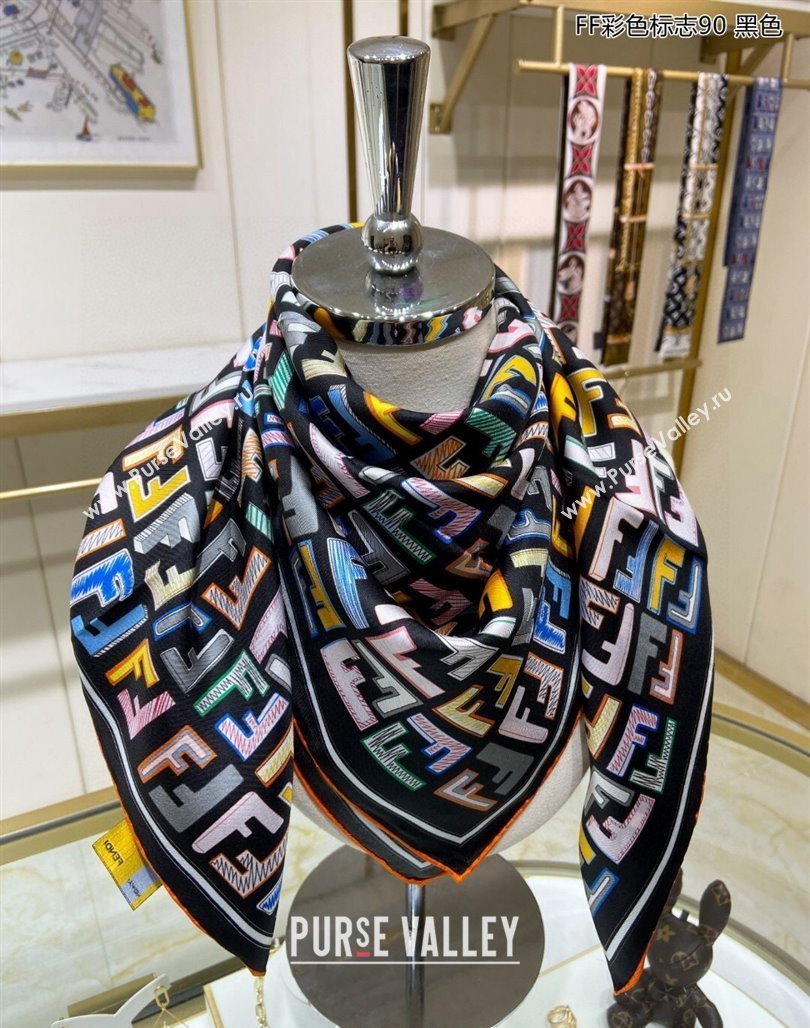 Fendi Silk Sqaure Scarf 90x90cm Black 2024 0514 (A-240514148)