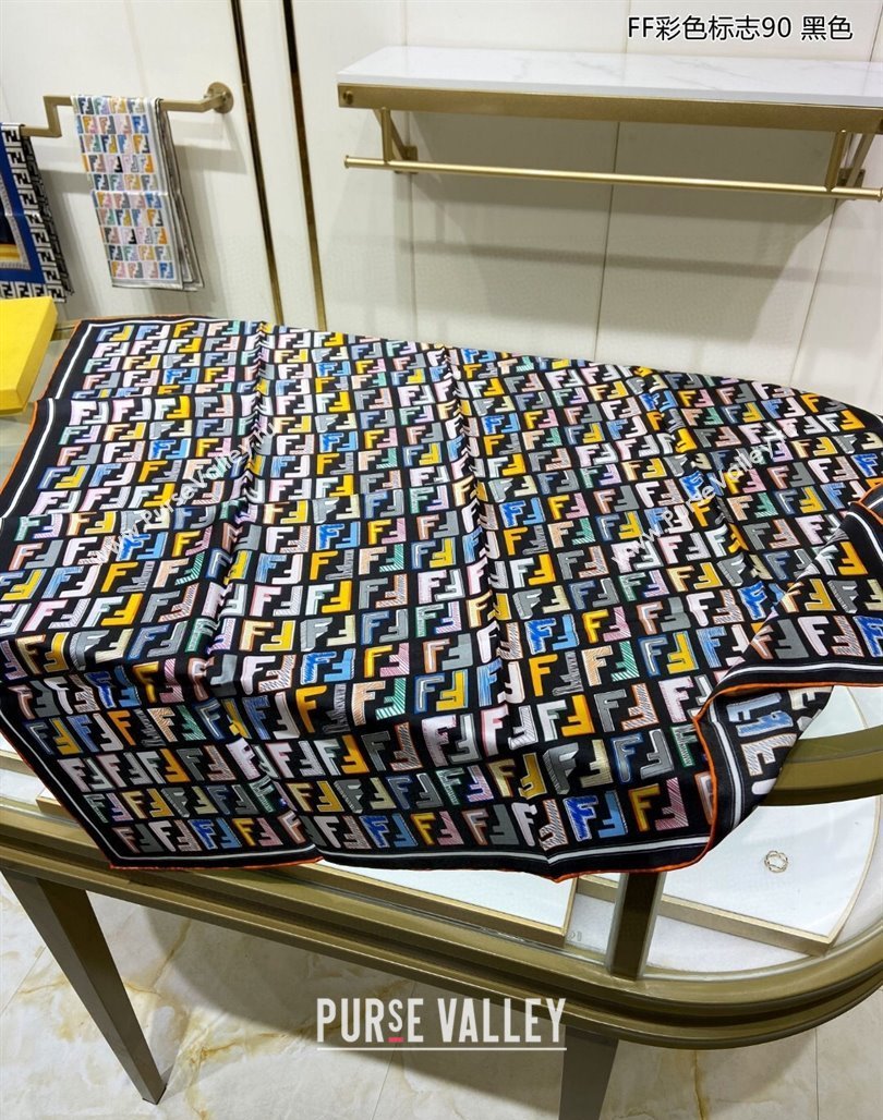 Fendi Silk Sqaure Scarf 90x90cm Black 2024 0514 (A-240514148)
