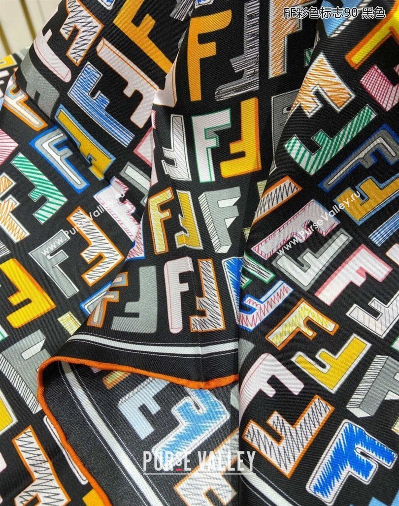 Fendi Silk Sqaure Scarf 90x90cm Black 2024 0514 (A-240514148)