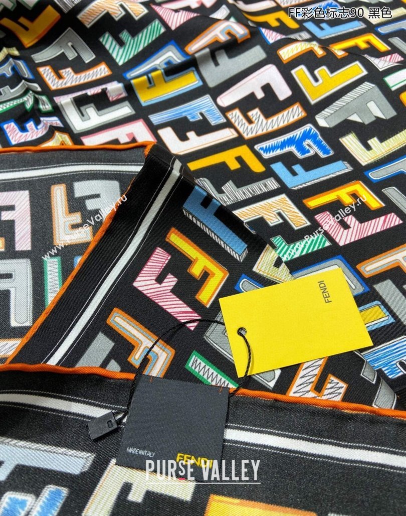 Fendi Silk Sqaure Scarf 90x90cm Black 2024 0514 (A-240514148)