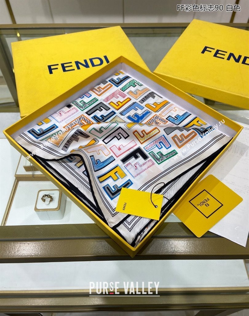 Fendi Silk Sqaure Scarf 90x90cm White 2024 0514 (A-240514149)