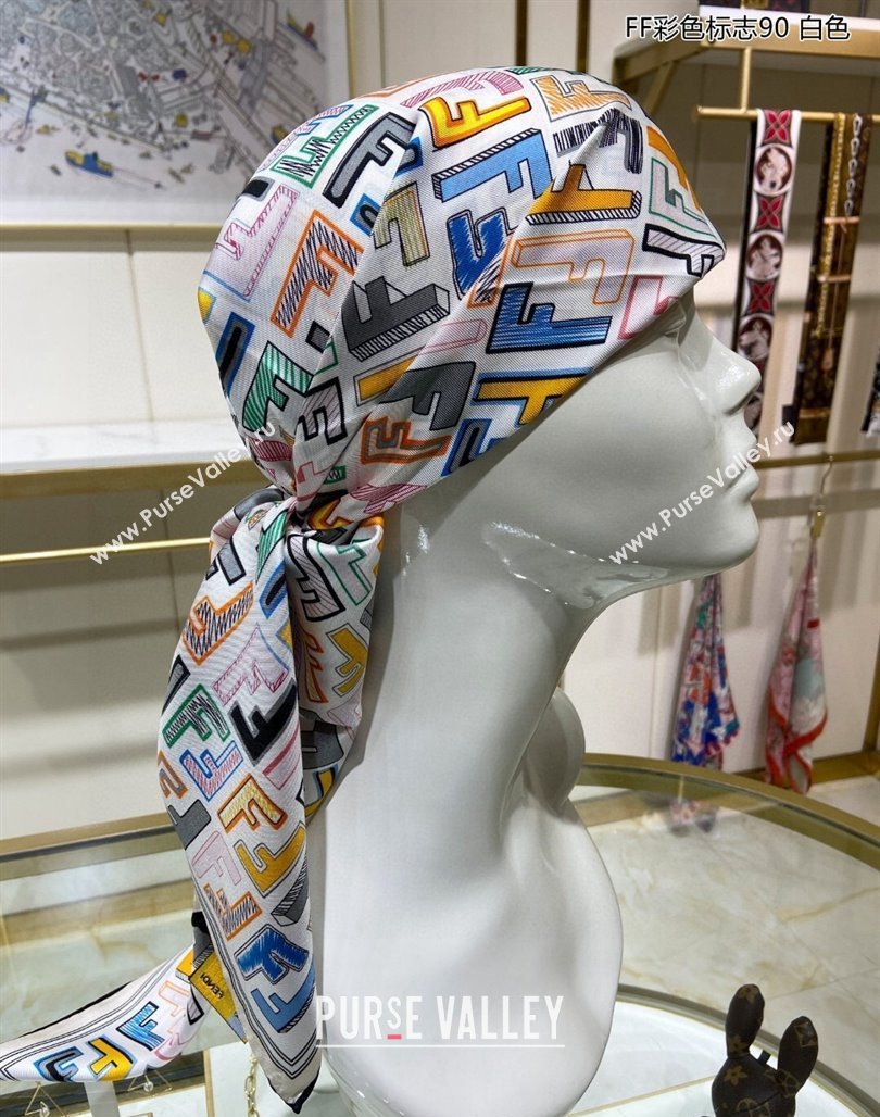 Fendi Silk Sqaure Scarf 90x90cm White 2024 0514 (A-240514149)
