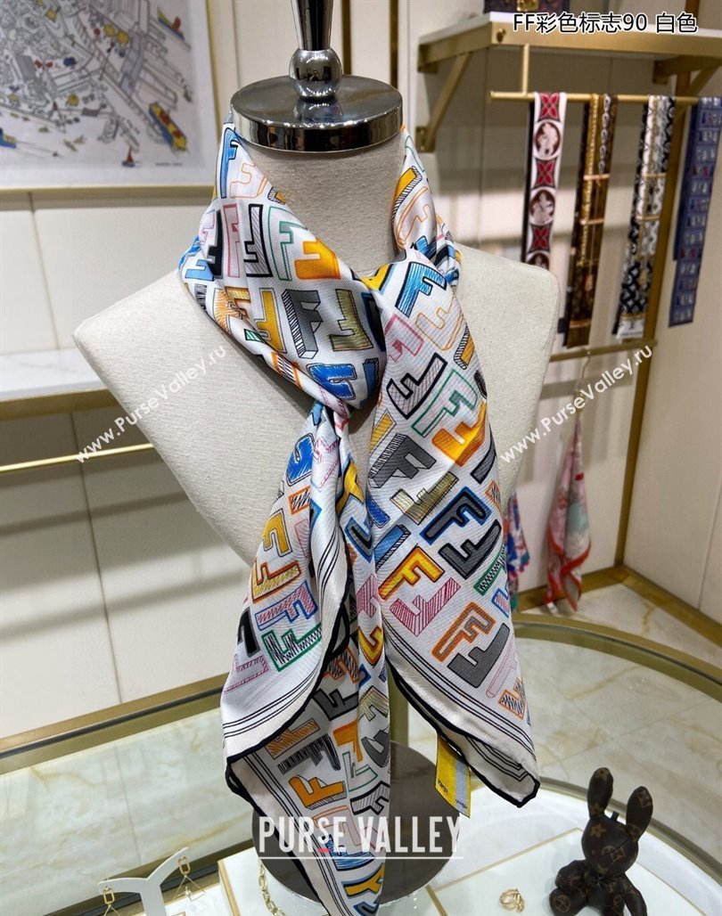 Fendi Silk Sqaure Scarf 90x90cm White 2024 0514 (A-240514149)