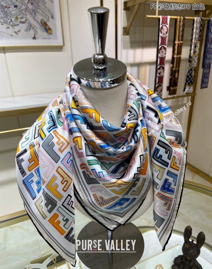 Fendi Silk Sqaure Scarf 90x90cm White 2024 0514 (A-240514149)