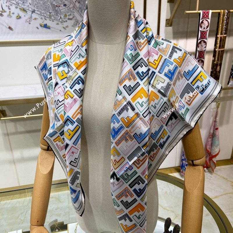 Fendi Silk Sqaure Scarf 90x90cm White 2024 0514 (A-240514149)