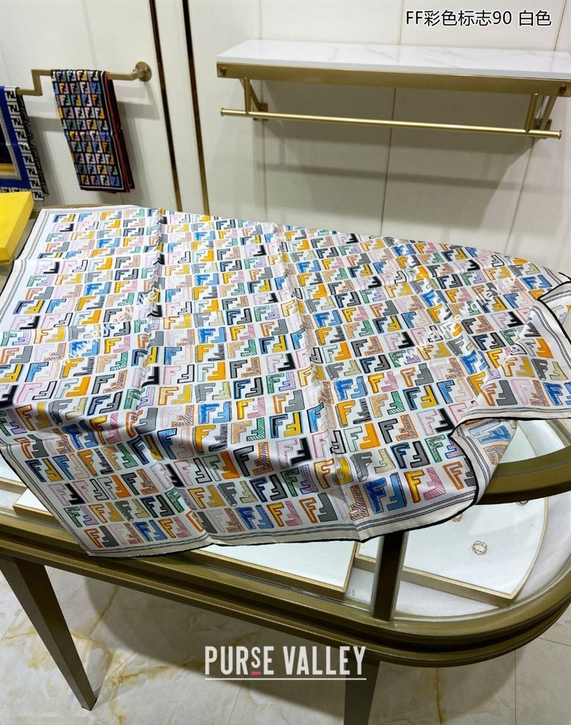 Fendi Silk Sqaure Scarf 90x90cm White 2024 0514 (A-240514149)