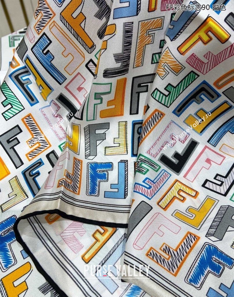 Fendi Silk Sqaure Scarf 90x90cm White 2024 0514 (A-240514149)