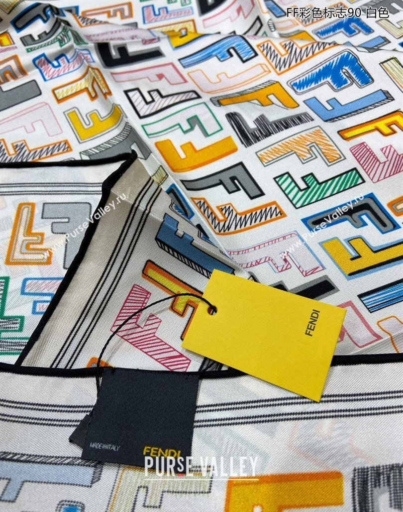 Fendi Silk Sqaure Scarf 90x90cm White 2024 0514 (A-240514149)