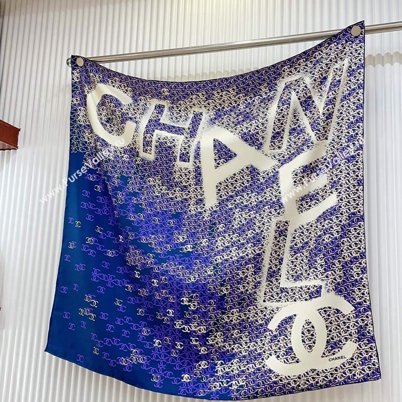 Chanel CC Allover Silk Sqaure Scarf 90x90cm Blue 2024 0514 (A-240514150)