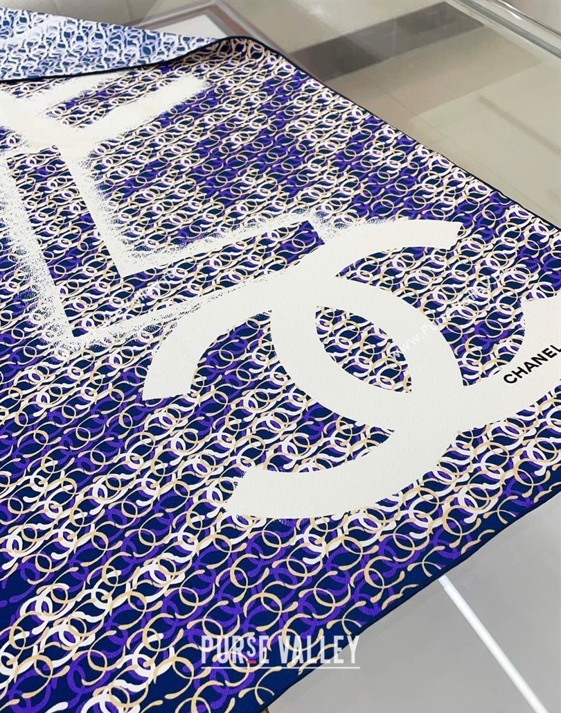 Chanel CC Allover Silk Sqaure Scarf 90x90cm Blue 2024 0514 (A-240514150)