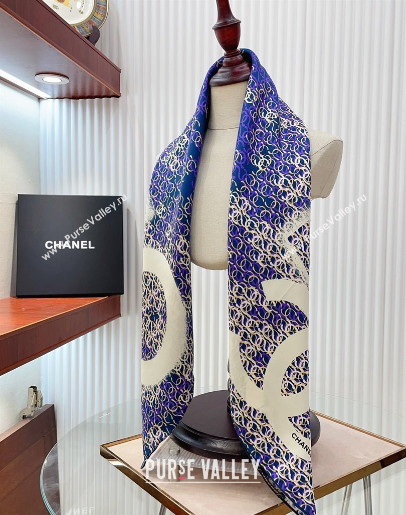 Chanel CC Allover Silk Sqaure Scarf 90x90cm Blue 2024 0514 (A-240514150)