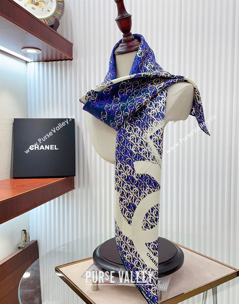 Chanel CC Allover Silk Sqaure Scarf 90x90cm Blue 2024 0514 (A-240514150)