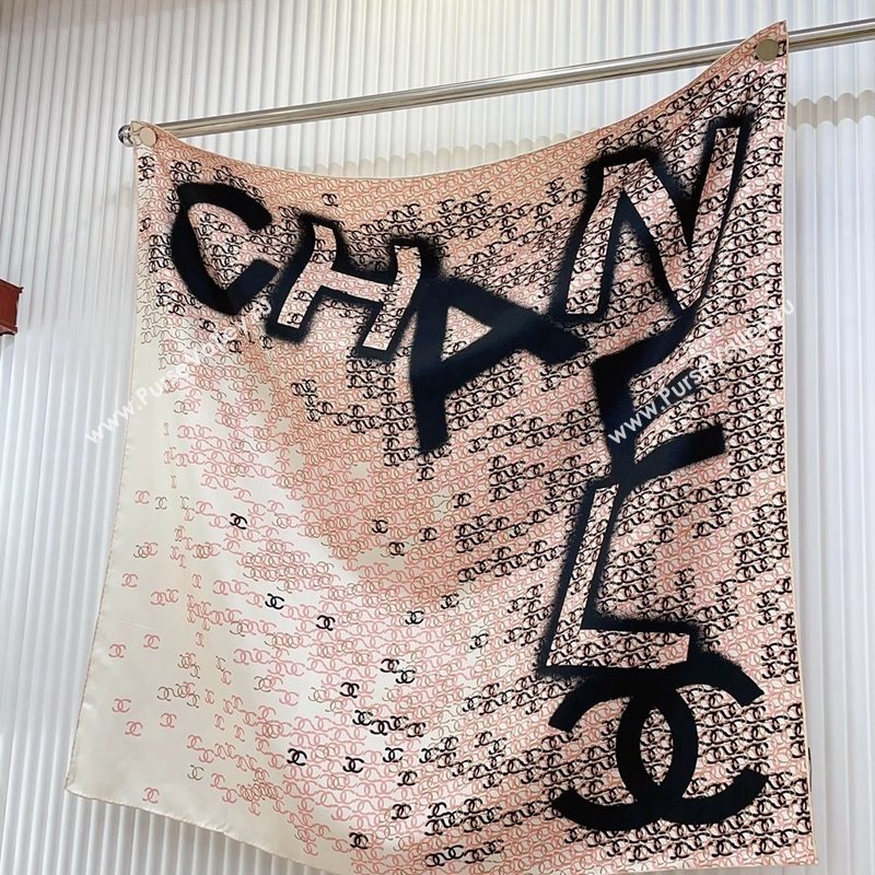Chanel CC Allover Silk Sqaure Scarf 90x90cm Pink 2024 0514 (A-240514151)