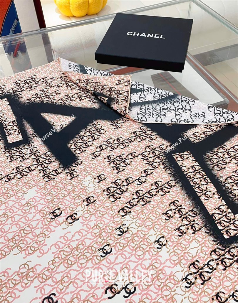 Chanel CC Allover Silk Sqaure Scarf 90x90cm Pink 2024 0514 (A-240514151)