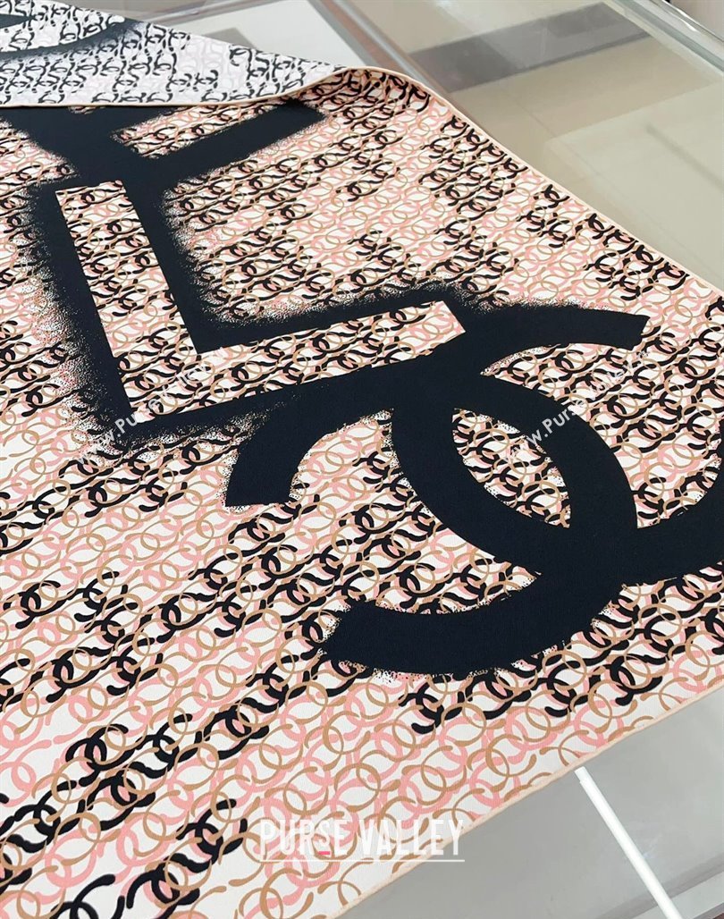 Chanel CC Allover Silk Sqaure Scarf 90x90cm Pink 2024 0514 (A-240514151)