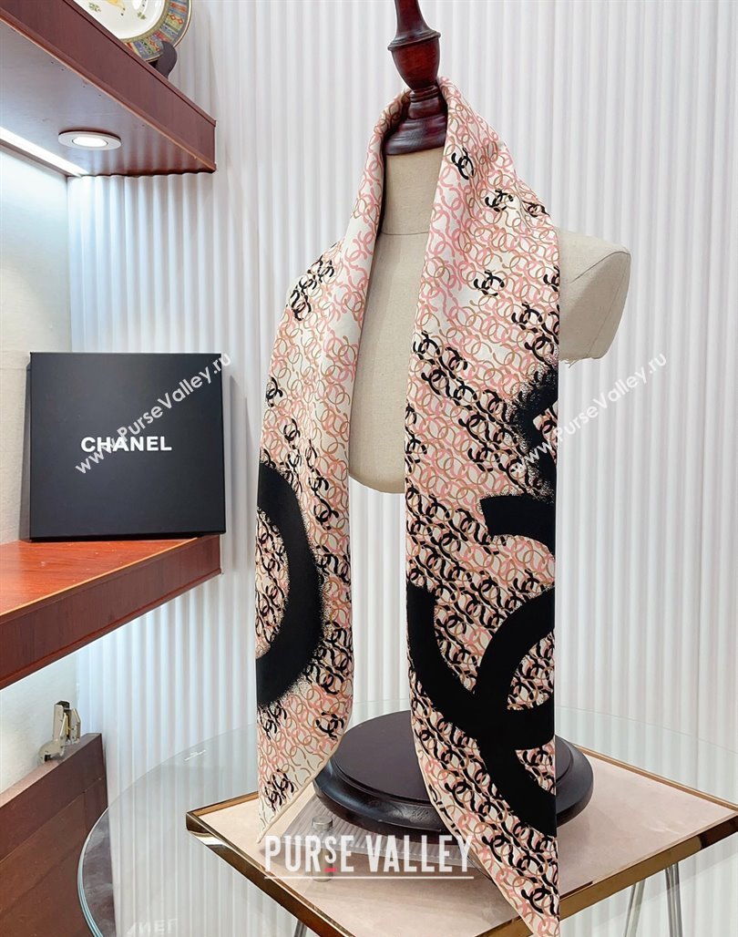 Chanel CC Allover Silk Sqaure Scarf 90x90cm Pink 2024 0514 (A-240514151)