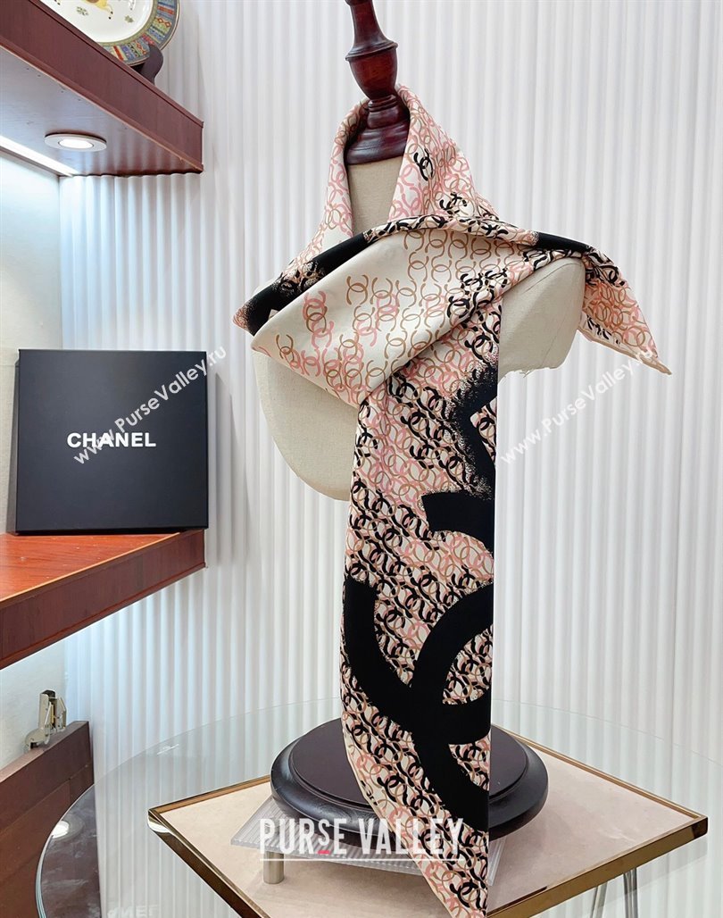 Chanel CC Allover Silk Sqaure Scarf 90x90cm Pink 2024 0514 (A-240514151)