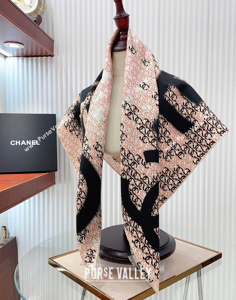 Chanel CC Allover Silk Sqaure Scarf 90x90cm Pink 2024 0514 (A-240514151)