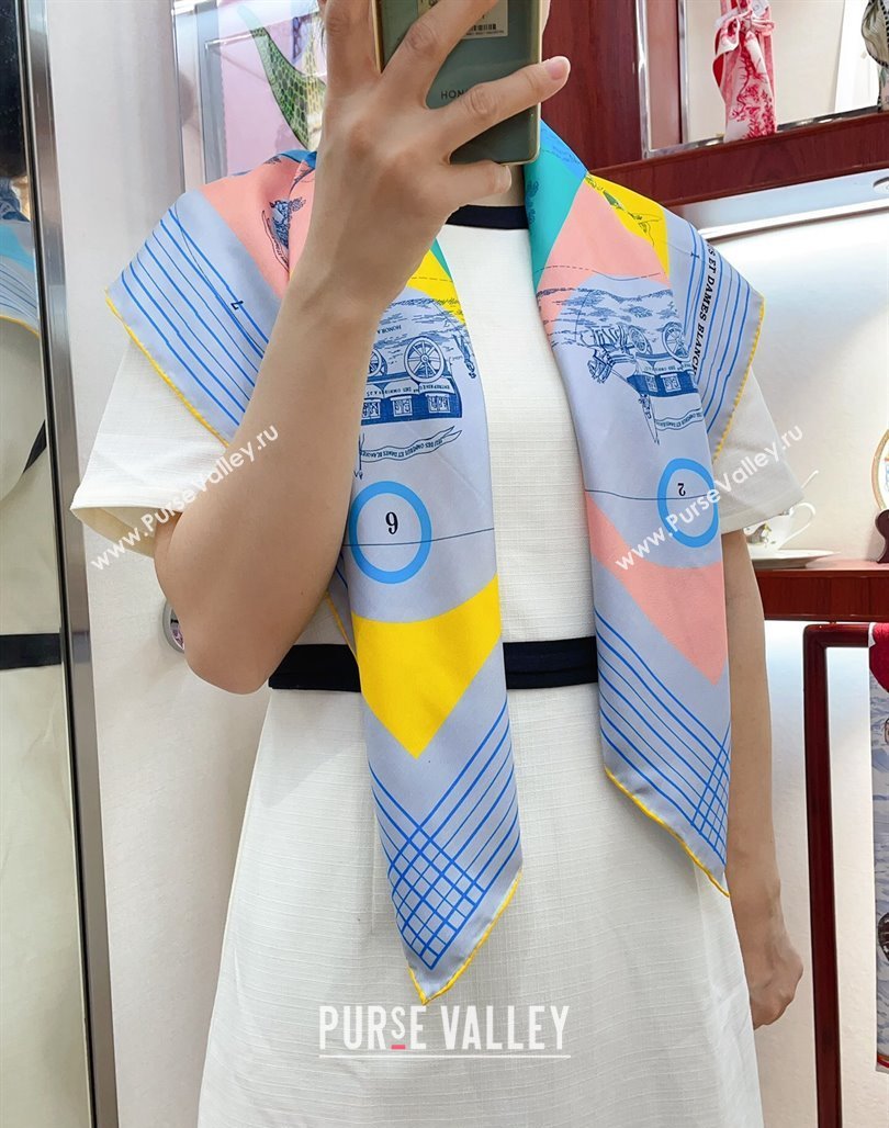 Hermes Jeu des Omnibus Remix Silk Sqaure Scarf 90x90cm Blue 2024 (A-240514152)