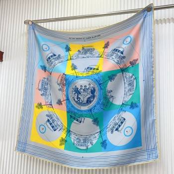 Hermes Jeu des Omnibus Remix Silk Sqaure Scarf 90x90cm Blue 2024 (A-240514152)