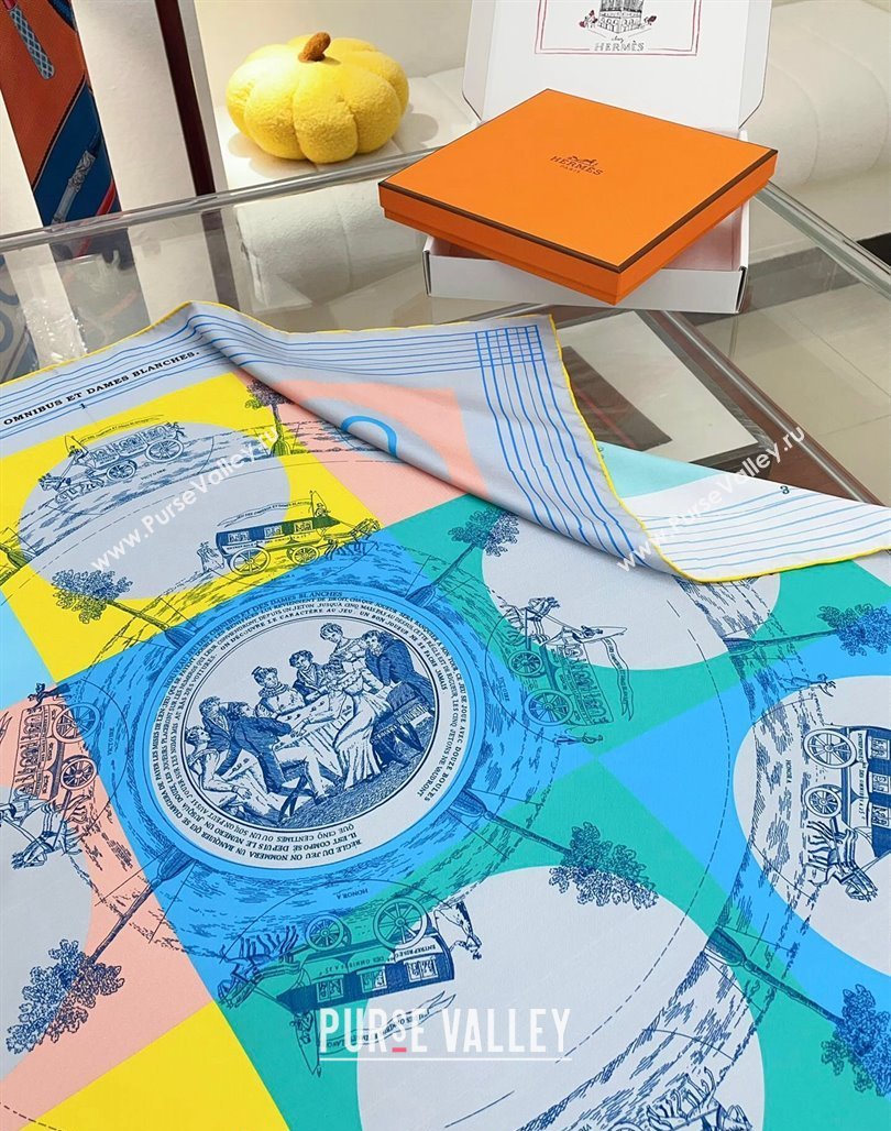Hermes Jeu des Omnibus Remix Silk Sqaure Scarf 90x90cm Blue 2024 (A-240514152)